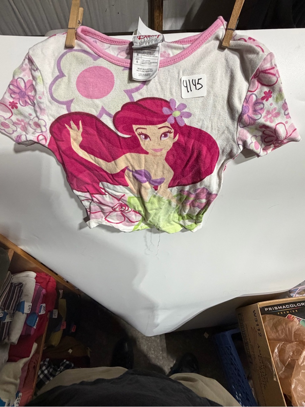 #4145-Disney Pink and White Ariel Crop Tee with Floral Print